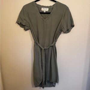 Anthropologie Olive Green Smocked-Waist Mini Dress